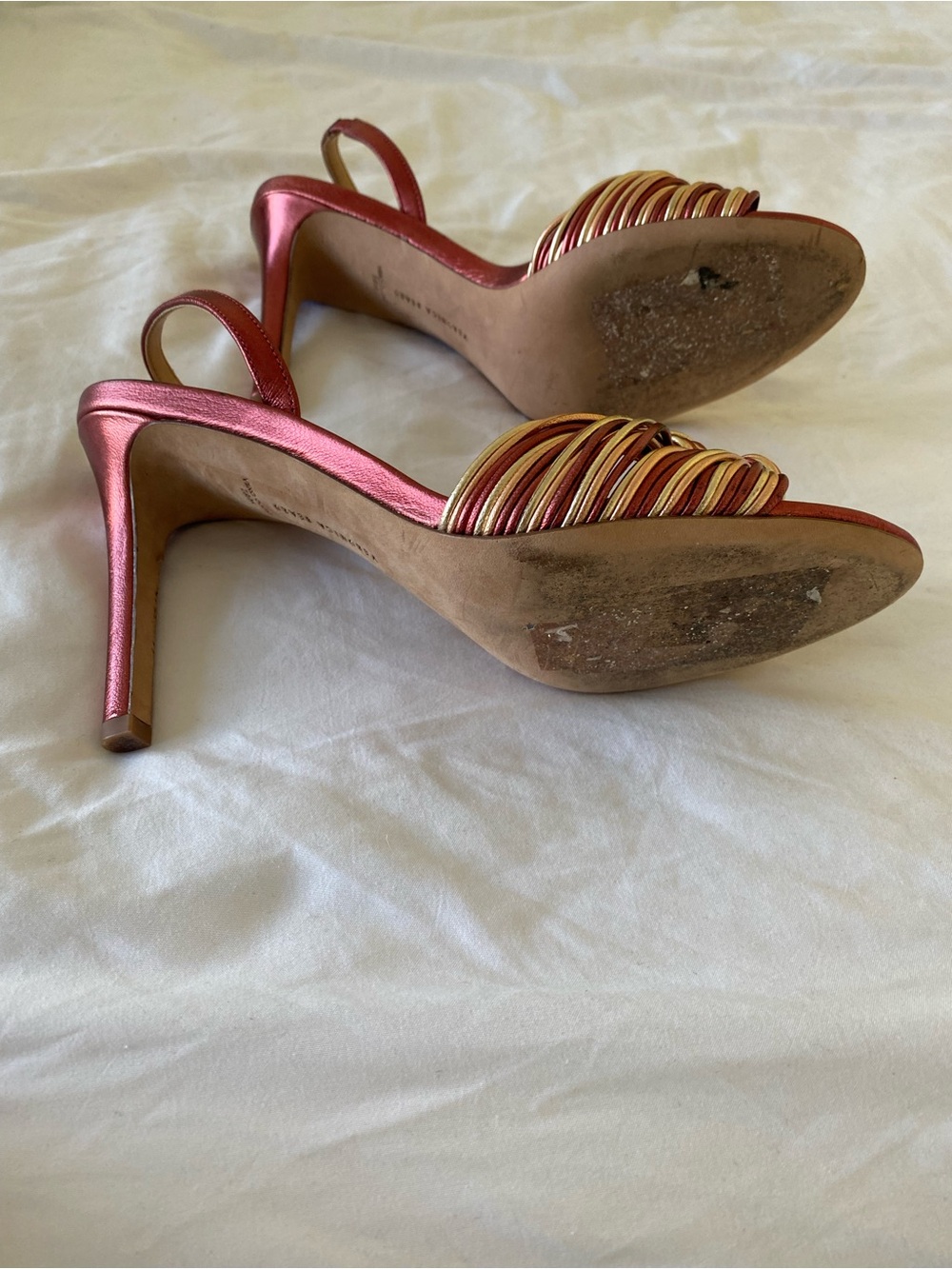 Veronica Beard Metallic Red & Gold Knotted Strap Heels - Picture 9 of 13